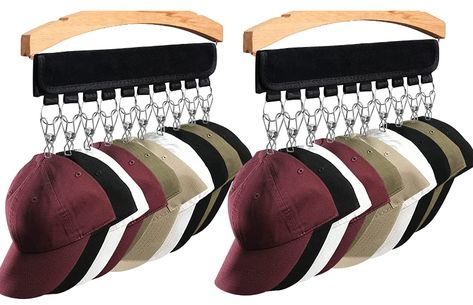 Baseball Cap Rack, Multifunctional coat rack-closet storage expert, Hat racks (2Pack), Holds 10 hats, made well sewn of high-quality polyester fabrics and sturdy durable stainless steel clips, which are durable! These hat storage clips will not leave marks on the hat. You can use it to hang your accessories, ties, belts, headbands, scarves, socks, underwear Baseball Cap Rack, Hat Organizer, Cap Rack, Cap Organizer, Hat Racks, Hat Organization, Hat Hanger, Hat Holder, Hat Storage