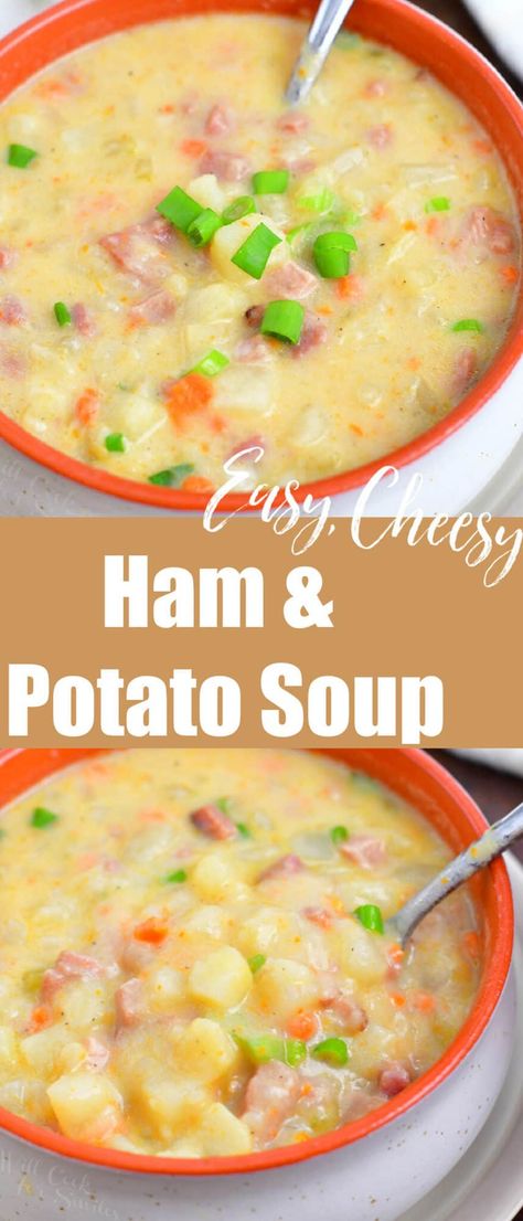 Ham and potato soup is a rich, creamy and comforting soup that is perfect for cold weather comfort food. This hearty soup is full of soft potatoes, vegetables, flavorful ham, whole milk, and sharp white cheddar cheese!#soup #potato #ham #leftovers #creamy #hearty Soft Potatoes, Ham Leftovers, Soup Potato, Ham Soup Recipes, Potatoes Vegetables, Ham And Potato Soup, Cold Weather Comfort Food, Ham Potato, Comforting Soup