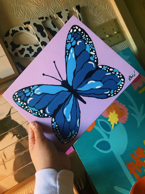 Just a cute lil butterfly painting i did Paintings Butterfly, Canvas Painting Ideas Butterflies, Cute Paintings On Canvas Butterfly, Easy Canvas Art Butterfly, Butterfly Paintings, Aesthetic Butterfly Canvas Painting, Butterfly Painting On Canvas, Colorful Butterfly Drawing, Butterfly Acrilyc Painting