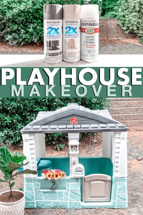 DIY Step 2 Cottage Style Playhouse Makeover | Before & After   #playhouse #diy #playhousemakeover Plastic Playhouse Makeover, Little Tikes Playhouse Makeover, Outdoor Play House, Diy Playhouse Makeover, Playhouse Remodel, Plastic Playhouse, Playhouse Makeover, Diy Playhouse, Makeover Before And After