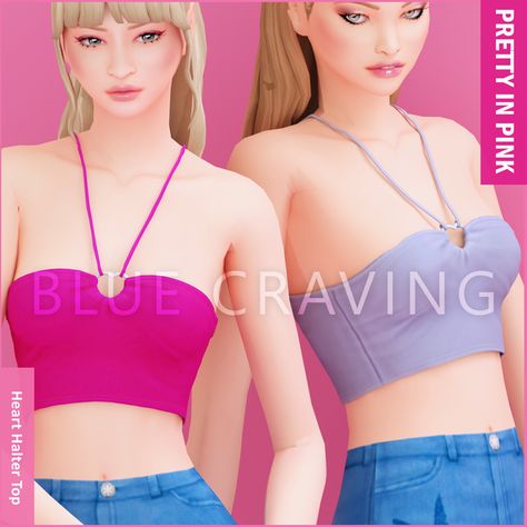 Pretty in Pink - Heart Halter Top | Patreon Sims 4 Halter Top, Heart Halter Top, Blue Crew, Sims 4 Cc Finds, Sims 4 Clothing, The Sims4, Feminine Outfit, The Sims 4, Cute Tops