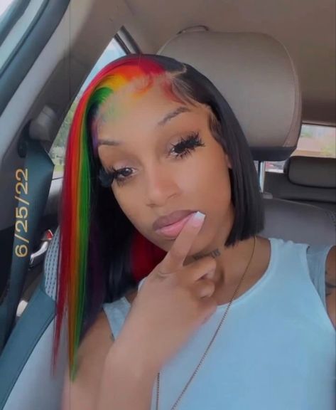 Rainbow Hair Color Short, Short Rainbow Hair, Colorful Bob, Hair Short Straight, Closure Bob, Lace Closure Bob, Rainbow Wig, Lace Closure Hairstyles, 13x4 Lace Front Wig