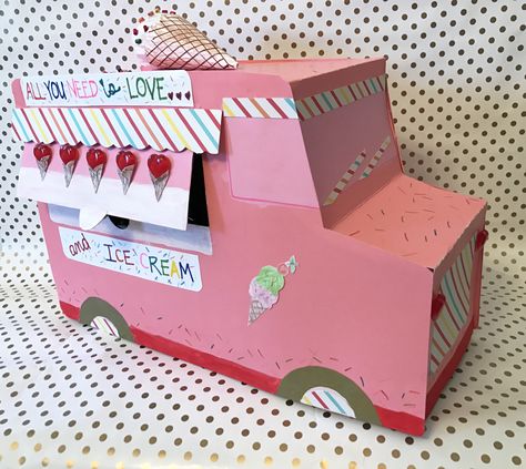 My daughter created this ice cream truck Valentine box & it was a huge hit. Open the cute awning & insert treats! Cute Valentine Boxes, Toddler Girl Valentine Box Ideas, Adult Valentine Box Ideas Fun, Food Valentine Box Ideas, Girl Valentines Box Ideas, Valentines Day Boxes For School For Girl Diy, Donut Valentine Box Ideas, Toddler Valentines Box Ideas, Valentines Boxes Ideas