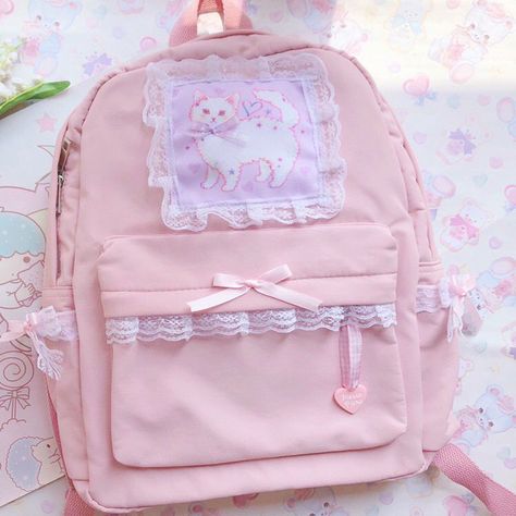 Pink School Bags, Kitty Backpack, Packing Bags Travel, Kawaii Bags, Kawaii Backpack, Cat Backpack, Cartoon Embroidery, Bag Pack, Backpack Travel