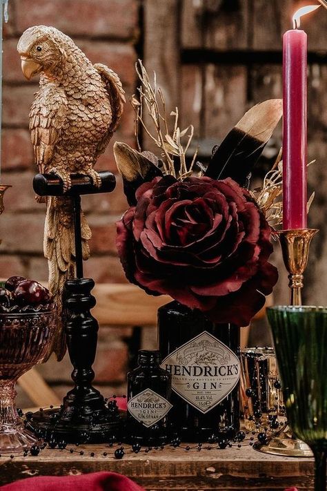 Witch Wedding Centerpieces, Rocker Wedding Theme, Moody Romantic Wedding Dress, Moody Wedding Dress, Gothic Vintage Wedding, Gothic Wedding Ideas, Pirate Wedding Theme, Punk Rock Wedding, Rocker Wedding