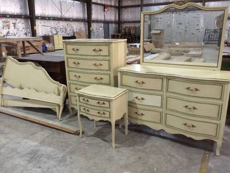 Six Piece Vintage Drexel French Provincial Bedroom Set | St. Cloud Retail Overstock & Returns, Antiques, Basketball Flooring, Mid Century, and More! | K-BID French Provincial Decor Bedroom, French Country Bedroom Furniture, Antique French Bedroom, French Provincial Bedroom Furniture, French Provincial Bedroom Set, Provincial Bedroom, White Bedroom Set Furniture, Vintage Bedroom Sets, French Country Bedroom