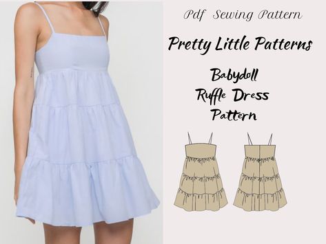 Pdf Digital Sewing Pattern for Babydoll Ruffle Dress Pattern | Women Sewing pattern UK Size 2 - 30 | US Size 0 - 28 | A4, US Letter Ruffle Dress Pattern, Babydoll Dress Pattern, Ruffled Dress Pattern, Women Sewing, Women's Sewing Pattern, Upcycle Clothes Diy, Sewing Projects Clothes, Cute Sewing Projects, Summer Sewing