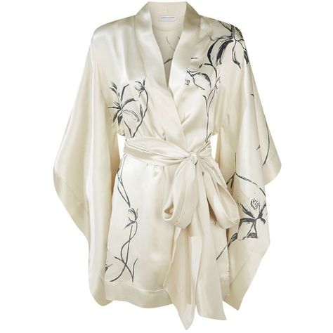 Carine Gilson Floral Print Short Silk Kimono (€1.435) ❤ liked on Polyvore featuring intimates, robes, robe, silk robe, silk bathrobe, short bath robe, silk dressing gown and silk robe kimono Gown Aesthetic, Robes Silk, Silk Bathrobe, Floral Gown Dress, Gown Floral, Robe Silk, Short Kimono Robe, Carine Gilson, Kimono Dressing Gown