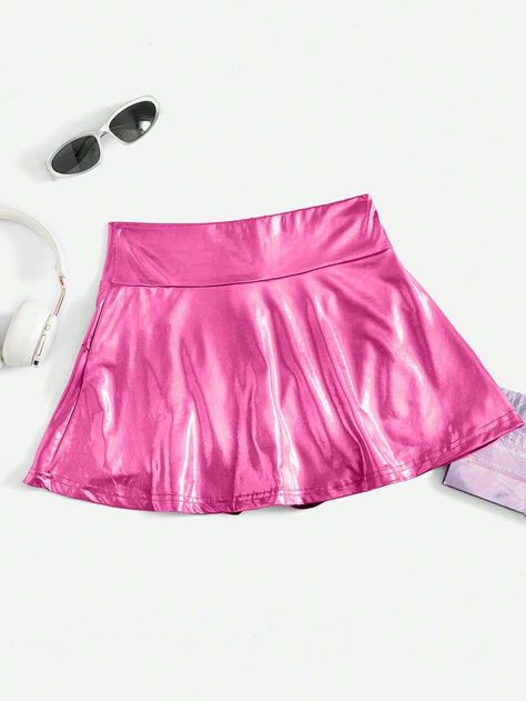 Leather Flare Skirt, Pink Leather Skirt, Pu Leather Skirt, Shein Icon, Outfit Plan, Skorts, Pink Leather, Flare Skirt, All Fashion