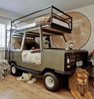 Jeep bunk bed Jeep Bed, Jungle Bedroom Theme, Safari Bedroom, Adventure Room, Jungle Bedroom, Design Ložnic, Safari Room, Easter Decorating, Design Hotel