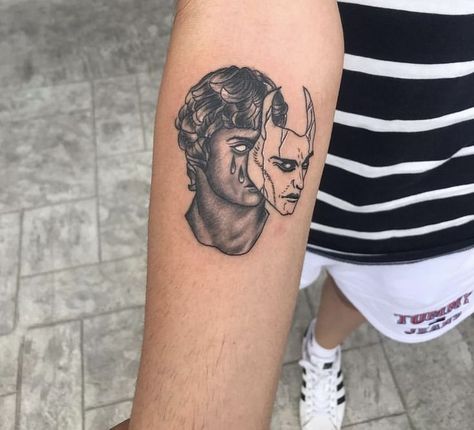 David Tattoo, Pop Art Tattoos, Astronaut Tattoo, Spartan Tattoo, Small Finger Tattoos, Upper Arm Tattoos, Fire Tattoo, Medusa Tattoo, Chest Tattoo Men