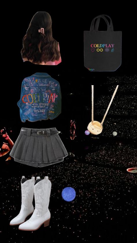 What I want my Coldplay concert outfit to be. 🎶🎵🎤🎧 Coldplay Outfit, Coldplay Concert Outfit, Coldplay Concert, Hair Styels, Concert Fits, Coldplay, What I Want, Concert Outfit, Jean Jacket