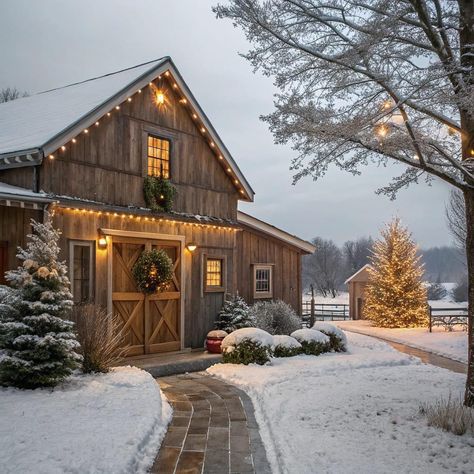 Farmhouse Christmas Decorations, Cool Sheds, Barn Pictures, Countryside Cottage, Cabin Exterior, Christmas Farm, Rustic Home Design, Fireplace Ideas, Horse Barns