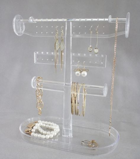 Jewelry Organizer Necklaces, Simple Jewelry Organizer, White Jewelry Holder, College Jewelry Organizer, Dorm Jewelry Organization, Room Nessesities, Cute Jewelry Storage, Clear Jewelry Organizer, Jewellery Organisation Aesthetic