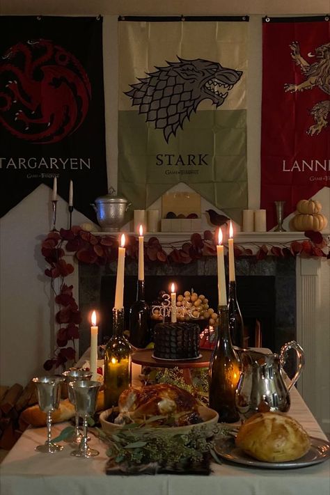 Game of Thrones Birthday Theme Party. I threw my own 31st birthday party and decided on GOT. I custom ordered this dragon scale cake and etsy ordered the cake topping that reads "31 is coming". Did a great food theme of a whole chicken roast, sour breads and cheese platter. Drank red wine and lit candles. Also had the fireplace going with GOT episodes playing in the background. Game Of Thrones Theme Party, Dragon Scale Cake, 31st Birthday Party, Fiesta Games, Game Of Thrones Birthday, Game Of Thrones Theme, Game Of Thrones Party, Chicken Roast, 31st Birthday