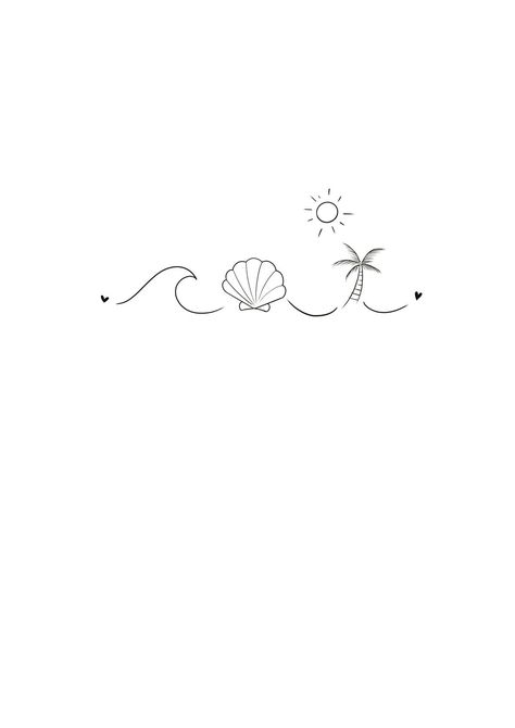 Ocean Minimalist Tattoo Ideas, Tattoo Ideas Beach Ocean, Puerto Vallarta Tattoo Ideas, Small Simple Beach Tattoos, Delicate Beach Tattoo, Gen X Tattoo Ideas, Beach Outline Tattoo, Florida Inspired Tattoo Small, Simple Tattoos Beach