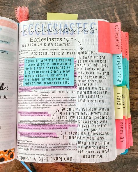 ecclesiastes study 🙌🏻 started reading this lovely book last week and i finished it up last night. this has been such a wonderful book to… Worldly Things, Bible Journal Notebooks, Bible Journaling Ideas Drawings, Bible Journal Notes, Bible Doodling, Inspire Bible Journaling, Bible Study Notebook, Christian Bible Study, Bible Study Lessons