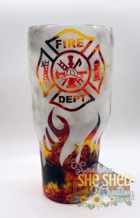 Firefighter Epoxy Tumbler, Fire Tumbler Ideas, Firefighter Tumbler Ideas, Exopy Tumblers, Epoxy Tumbler Ideas For Men, Mens Tumbler Cup Ideas, Fire Tumbler, Tumblers For Men, Cookie Crafts