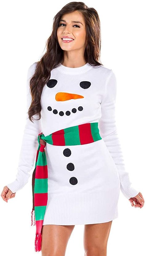 Make 2021 Christmas special with this dress. Ugly Christmas Sweater Dress, Christmas Tunic, Snowman Dress, Snowman Scarf, Snowman Sweater, Scarf Sweater, Christmas Sweater Dress, Tipsy Elves, Christmas Outfits Women