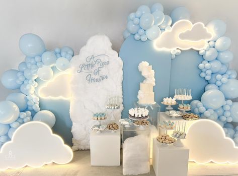 Dreamy ☁️ ☁️☁️ Backdrop | Cake | Desserts @cakegoodness @chris_round_two Balloons @jmackey6 Decorated sugar cookies @terrygoodbakingco… | Instagram On Cloud 9 Bridal Shower Cake, Sky Themed Birthday Party, Cloud Theme Baby Shower Cake, Cloud Nine Baby Shower Cake, On Cloud 9 Backdrop, Baby Shower Clouds Theme, Cloud 9 Baby Shower Cake, Clouds Baby Shower Theme Boy, Cloud Birthday Theme