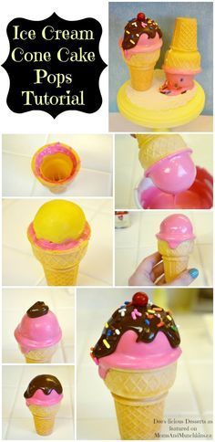 Ice Cream Cone Cake Pops #Recipe #Tutorial http://www.momsandmunchkins.ca/2014/05/25/ice-cream-cone-cake-pops/ Cone Cake Pops, Ice Cream Cone Cake Pops, Cone Cake, Cake Pop Tutorial, Ice Cream Cone Cake, Dessert Oreo, Cake Ball, Ice Cream Birthday, Ice Cream Cones