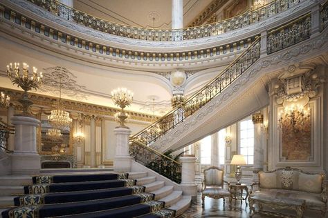 Mansion Entrance Hall, Royal Staircase, Old Money Mansion, Mansion Entrance, Luxurious Mansions, Luxury Mansions Interior, Elegant Entryway, 3d Scene, Entrance Lobby