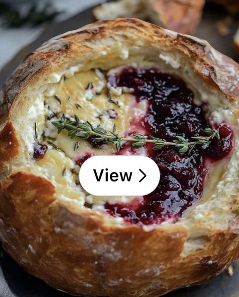 Lemon8 · Warm Brie Bread Bowl with Cranberry & Thyme 🧀🍞 · @Italia Love Brie Sourdough Bread, Baked Brie Bread Bowl, Cranberry Brie Bread Bowl, Brie Bread Bowl, Warm Brie, Brie Bread, Vegetarian Lunches, Bread Bowl, Vegetarian Lunch