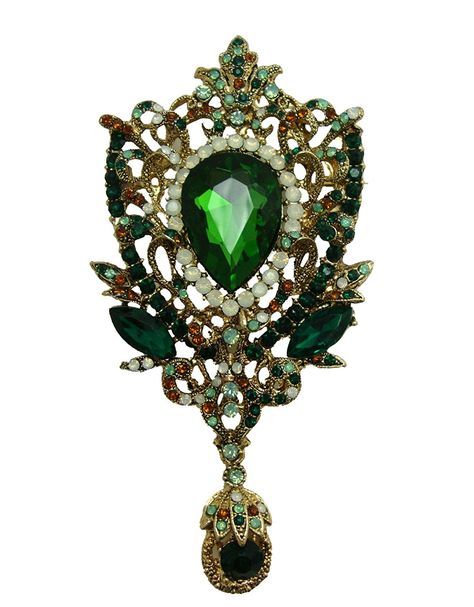 Amazon.com: TTjewelry Fashion Gold-Tone Crown Flower Green Crystal Brooch Pendant (Brown): Jewelry Elven Woman, Green Brooch, Crown Flower, Jewelry Online Store, Flower Green, Crystal Brooch, Green Crystal, Gold Stone, Online Jewelry Store