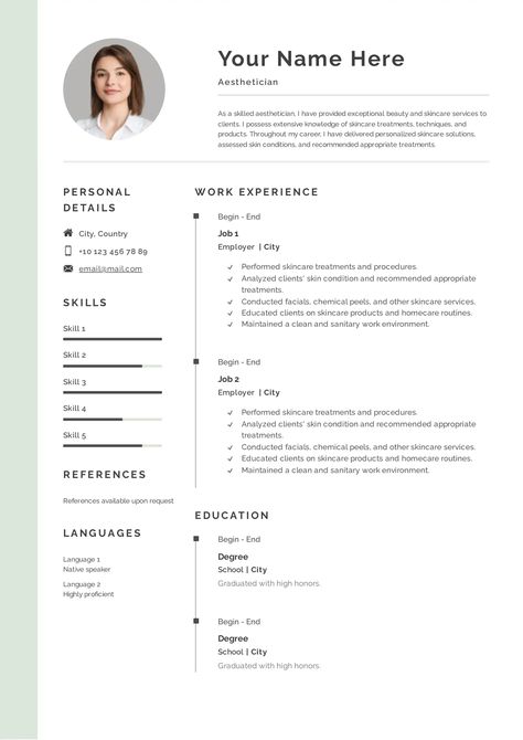 Aesthetician Resume Templates On He Way To A Great Career Perfect Resume Example, Perfect Cover Letter, Perfect Cv, Resume Guide, Best Resume Format, Job Resume Template, Resume Summary, Effective Resume, Resume Builder