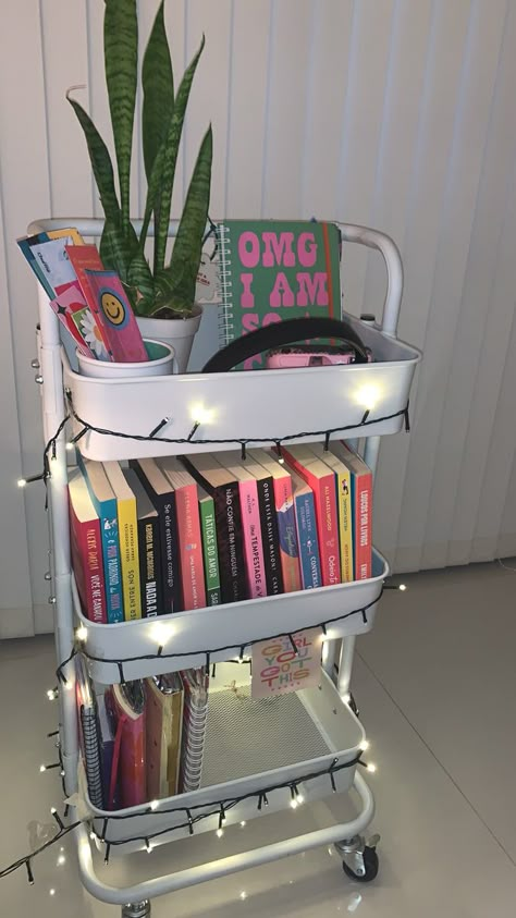 Bookish Bedroom, Metal Utility Cart, Aesthetic Bookshelves, Book Carts, Cart On Wheels, Bookshelf Inspiration, Book Cart, Organizer For Kitchen, Dorm Room Diy