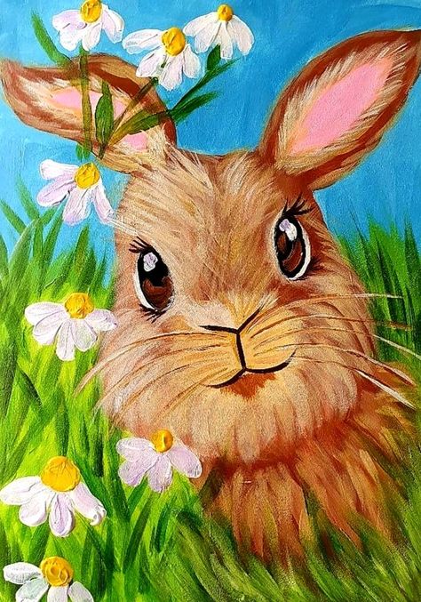 Spring Paintings Acrylic, Simple Animal Paintings, Easter Paintings On Canvas, Spring Painting Ideas On Canvas, Easter Canvas Painting, Art Drawing Ideas, Easter Paintings, Bunny Painting, Spring Painting