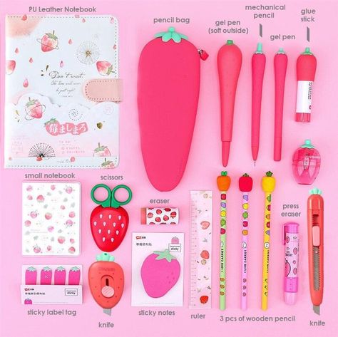 Kawaii Strawberry, Cute Stationary School Supplies, Posca Marker, Cute School Stationary, Kawaii School Supplies, Cool School Supplies, Stationary School, Stationary Set, Cute Stationary