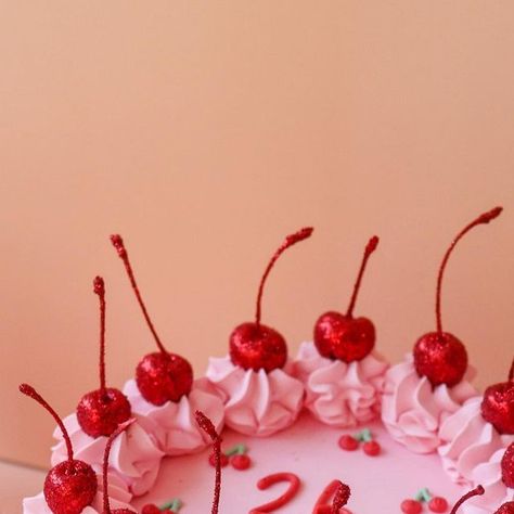 bakes by her | melbourne cakes on Instagram: "cherries babyyyy 🍒🍒 glitter cherries are always a strong yes from me! #bakesbyher" Glitter Cherries Cake, Cherry Decorated Cake, Pink Cake With Cherries, Glitter Cherry Cake, Birthday Cake With Cherry On Top, Heart Cake With Glitter Cherries, Glitter Cherries, Hello 30, 21st Cake