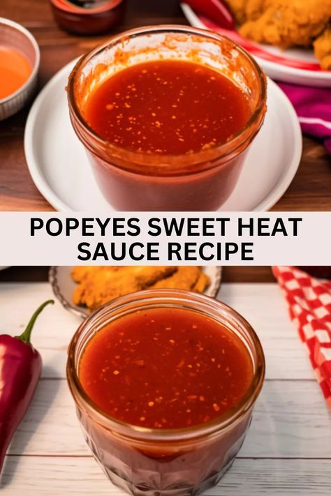 Learn how to make the delicious and tangy Popeyes sweet heat sauce at home in just 12 minutes. Perfect for dipping chicken tenders or drizzling over sandwiches. Sweet Heat Sauce Recipe, Hot Chicken Sauce Recipe, Sweet Heat Sauce, Herbal Lifestyle, 1920s Food, Sweet N Sour Sauce Recipe, Hot Honey Recipe, Recipe Sauce, Homemade Bbq Sauce Recipe