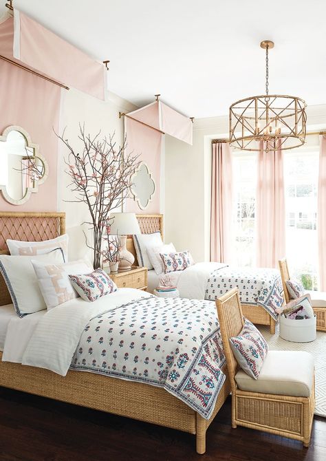 Wicker and Rattan. Daybed Styles, Rattan Bedroom, Pink Bedroom Design, Rattan Bed, Bedroom Design Ideas, Home Luxury, Perfect Bedroom, Big Girl Rooms