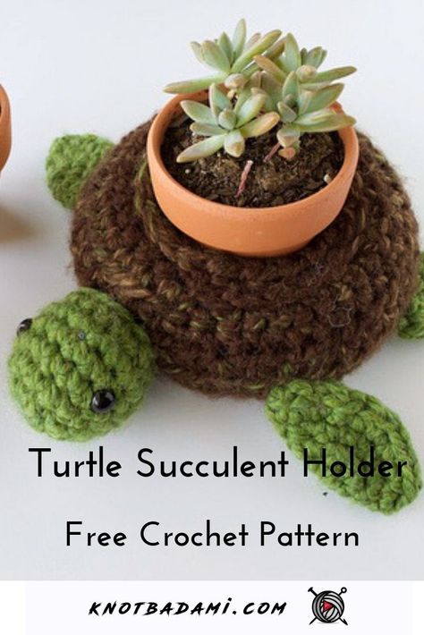 Love plants and succulents? Learn how to get started with amigurumi! Create your own cute little basic plant holder doll with this free crochet pattern! this basic and beginner friendly DIY project is perfect for any crocheter and works with any type of chunky yarn. This amigurumi turtle is perfect for home decor as well. It can work up quickly. Working with simple stitches, the single crochet, this pattern is worked in the round and sewn together, along with a step by step photo tutorial. Turtle Succulent, Diy Yarn Holder, Succulent Holder, Crochet Decorations, World Turtle, Turtle Amigurumi, Crochet Succulent, Animal Amigurumi, Crochet Plushies