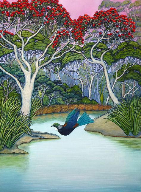 New Zealand artist Clare Reilly paints scenes of calmness through life's ups and downs Kiwi Artist, New Zealand Landscape, Nz Art, New Zealand Art, Beauty In Art, Small Canvas Paintings, Forest Illustration, Bird Artwork, Landscape Artist