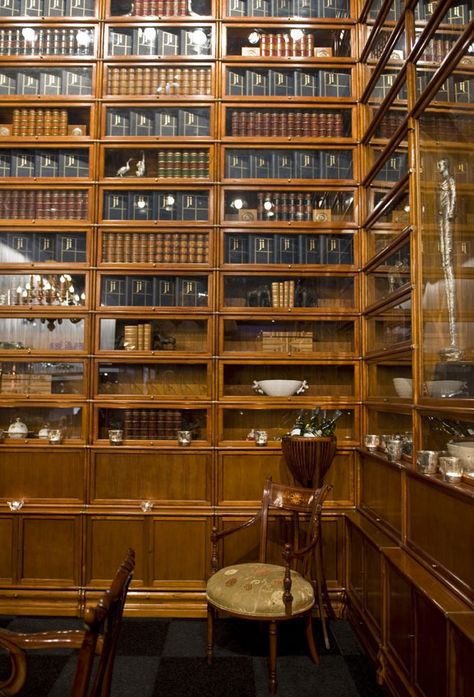 Library built entirely from Globe Wernicke bookcases Globe Wernicke Bookcase, Gentlemens Club Decor, Stacking Bookcase, Globe Wernicke, Library Cabinet, Home Library Rooms, Barrister Bookcase, English Interior, Victorian Townhouse