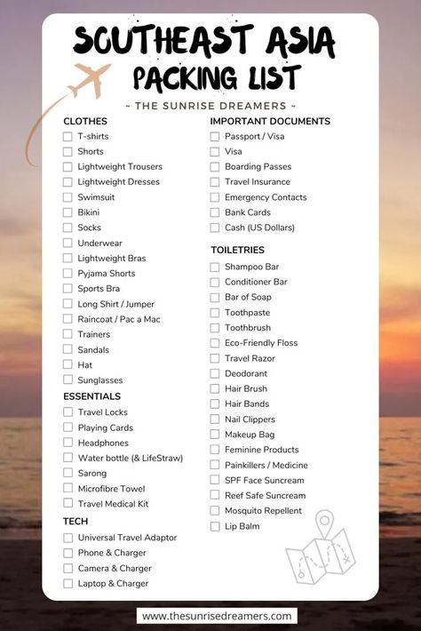 The Ultimate Southeast Asia Packing List | 2024 South East Asia Backpacking Packing List, Backpacking Asia Packing Lists, Malaysia Packing List, Packing List Vietnam, South East Asia Packing List, Sri Lanka Packing List, South East Asia Travel Outfits, Southeast Asia Outfits, Overseas Packing List