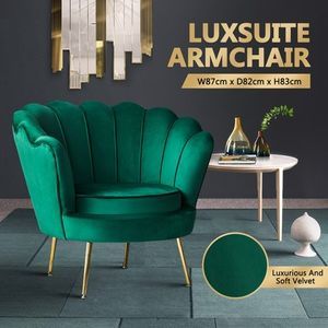 Upholstered Green Velvet Accent Armchair Lounge Chair Soft Single Sofa Dining Chair Small Sofa Designs, Chic Accent Chairs, Single Couch, Retro Lounge, Retro Armchair, Velvet Lounge Chair, Soft Sofa, Single Sofa Chair, Shell Chair