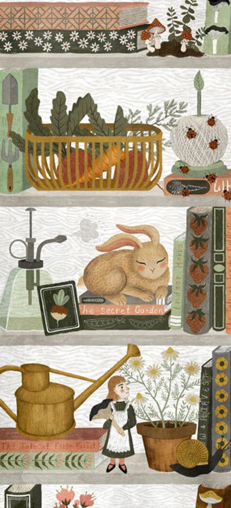 Cottage Core Illustration, Annya Marttinen, Bookshelf Art, Bunny Mom, Bookmark Printing, Creative Drawing Prompts, Art Idea, Penny Lane, Creative Drawing