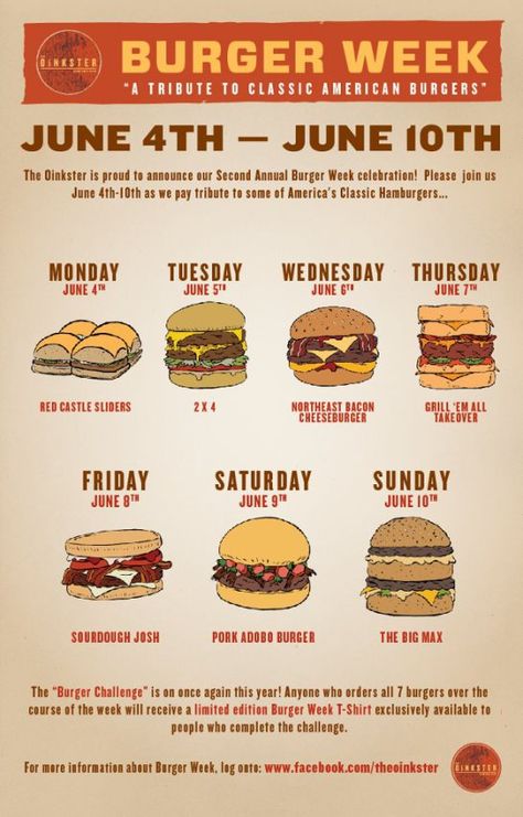 Buger week flyer with dates and names Burger Names, Burger Business, Menu Design Layout, Bacon Grill, Burger Shop, Grease Movie, Shop Name Ideas, Pork Adobo, American Burgers