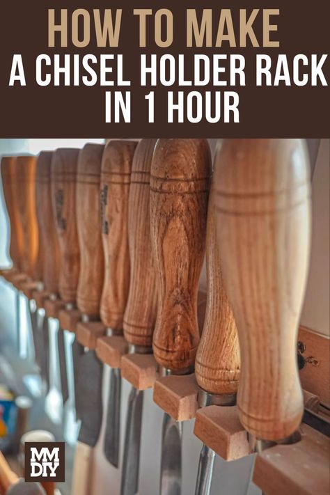 Give your chisels the home they deserve. // DIY // Do It Yourself // Woodworking // Woodworking Projects // Chisel Rack // Chisel Rack, Lathe Chisels, Wood Carving Chisels, Wood Chisel, Tool Rack, Diy Holder, Wood Lathe, Weekend Projects, Hand Tool