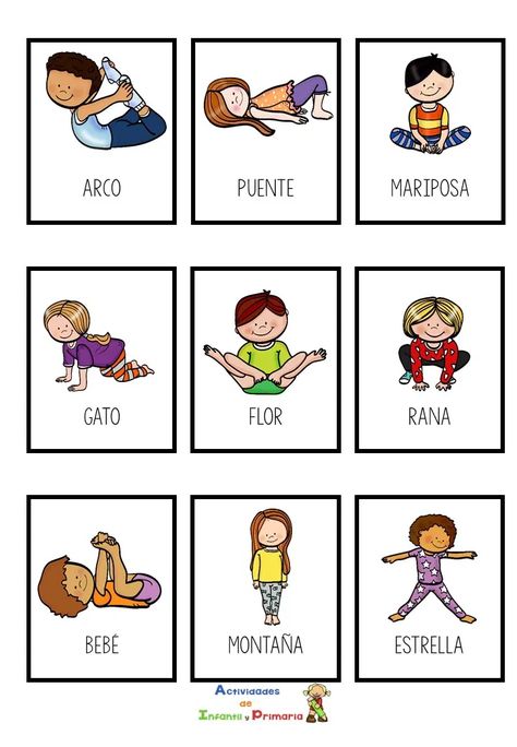 Bingo de yoga para niños Eric Carle Classroom, Preschool Yoga, Name Activities Preschool, Yoga Kids, Spanish Lessons For Kids, Happy Yoga, Physical Activities For Kids, Baby Yoga, Name Activities