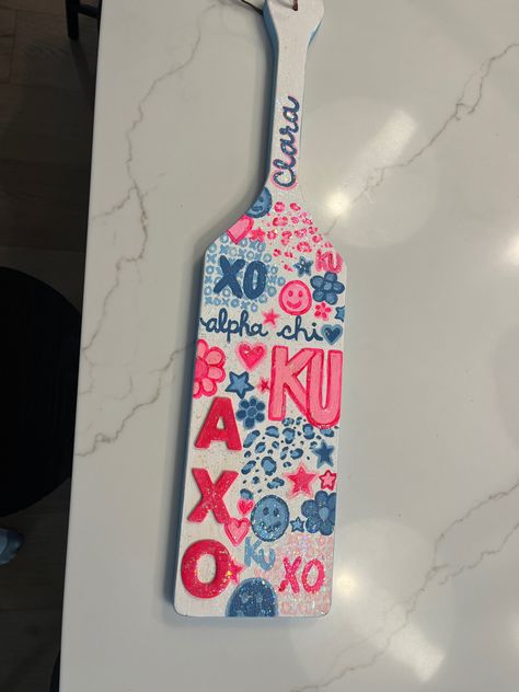 Disco Ball Sorority Paddle, Chi Omega Paddle, Senior Sorority Paddles, Paddles For Sorority, Senior Paddles Sorority, Blue Sorority Paddle, Pink Paddle Sorority, Big Little Plaques, Paddle Painting Ideas