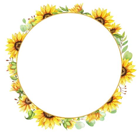 Sunflower wreath round frame of yellow f... | Premium Vector #Freepik #vector #watercolor-wreath #sunflower-invitation #spring-border #spring-card Sunflower Border Frames, Flower Round Frame, Sunflower Border, Spring Border, Sunflower Frame, Journal Banner, Wreath Sunflower, Round Border, Sunflowers Background