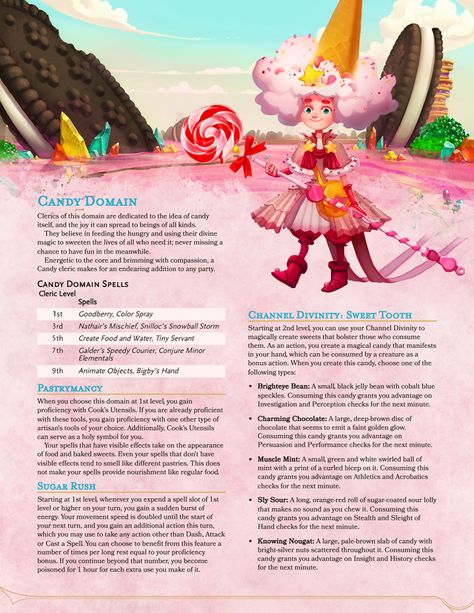 Cleric: Candy Domain │ Ah, the sweet taste of adventure! Jolly the lives of all around you with this merry subclass of sugary shenanigans : UnearthedArcana Dnd Candy, Cleric Domains, Dnd Christmas, Dnd Cleric, D D Classes, Dnd Classes, Dnd Races, Dnd Funny, D D Monsters