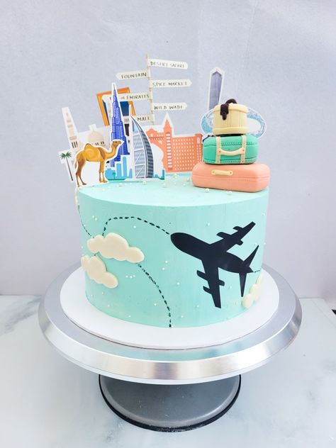 Traveler Cake, Journey Cake, Dubai Cake, Bon Voyage Cake, Travel Dubai, Retirement Cake, Travel Cake, Funny Birthday Cakes, Summer Cakes