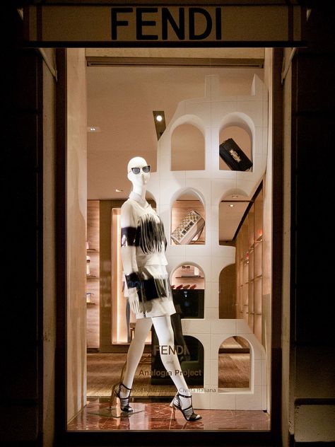 Fendi Windows 2015 Spring, Paris – France » Retail Design Blog Fendi 2015, Spring Paris, Retail Store Interior Design, Store Window Displays, Display Coffee Table, Retail Inspiration, Shop Illustration, Store Window, Retail Design Blog