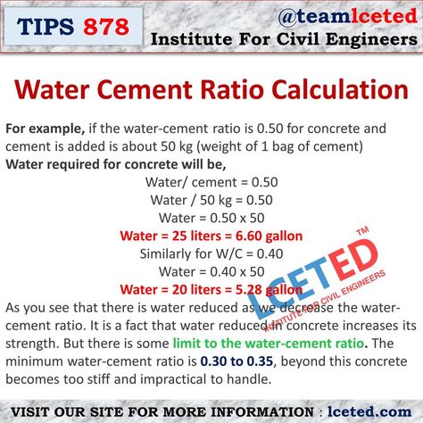 Concrete Mix Ratio, Civil Engineering Handbook, Water Cement Ratio, Bag Of Cement, What Is Water, Engineering Notes, Civil Engineering Construction, Civil Engineering Design, House Plan Gallery